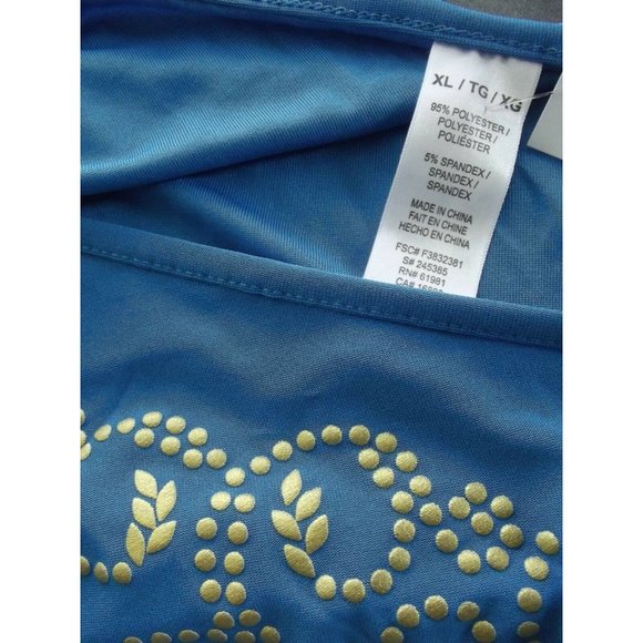 Blue Tunic Blouse Women's XL One Shoulder shirt top gold design polyester dress - Picture 4 of 6